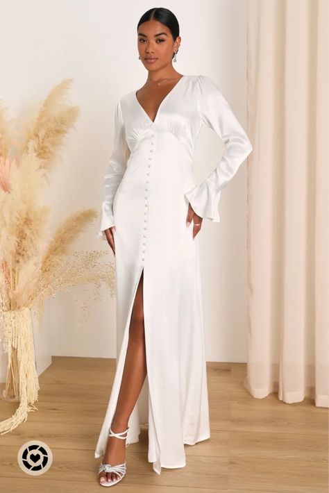 ✨New Arrival: Elegant Celebration White Satin Long Sleeve Slip Maxi Dress✨ | Holidays | Special Occasion | Classic | Formal | Wedding | Party | Follow my shop @Recycled_Roses on the @shop.LTK app to shop this post and get my exclusive app-only content! #liketkit #LTKwedding #LTKHoliday #LTKparties @shop.ltk https://liketk.it/4ijvC Rehersal Dinner Dress Lulus, Long Elegant Dresses Dinner, Elegant Satin Dress Long Sleeve, Elegant Maxi Dress Lulus, Engagement Photo Dresses Lulus, Modest Elagabt Dresses, Elegant Satin Dress With Sleves, Rehearsal Dress Lulus, Dinner Gowns Lulus