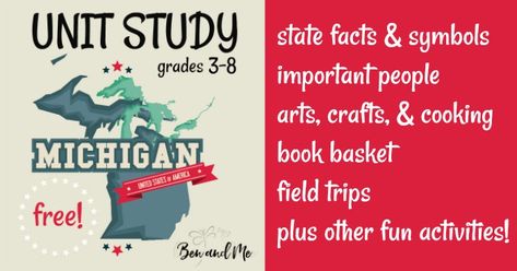 Free! Michigan Unit Study William Mckinley, John Glenn, Book Baskets, Wright Brothers, Underground Railroad, Unit Studies, The Great Lakes, State Of Michigan, Ohio River