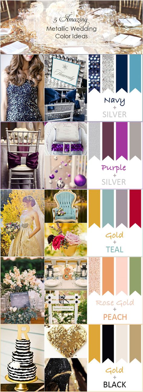 2016 trending top 5 amazing metallic wedding color ideas 18th Debut Theme Ideas Color Schemes, Debut Color Theme Ideas, 18th Debut Theme, Metallic Wedding Colors, Wedding Color Ideas, Event Trends, Metallic Wedding, Wedding Color Trends, Wedding Colour