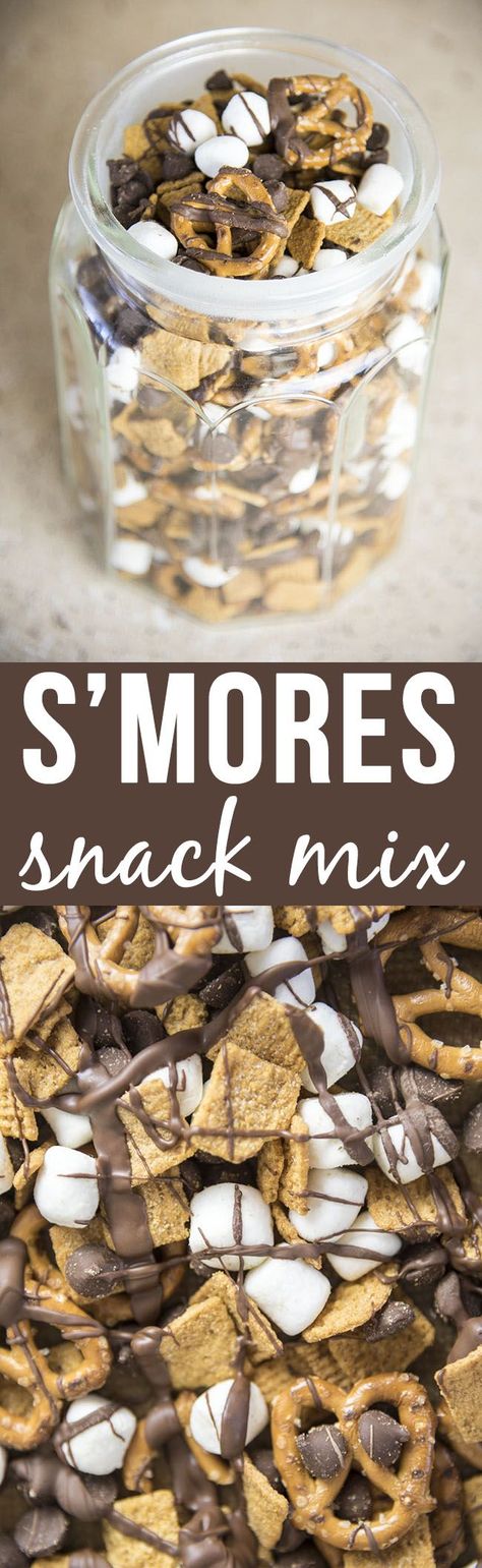 S'mores Snack Mix - This 4 ingredient snack mix is so simple to make, and it has the same great flavors of s'mores. Its the perfect snack, or late night treat. Snacks Made From Cereal, Simple Snack Mix Recipes, January Snack Ideas, S’mores Snack Mix Recipe, Cheap Easy Snacks, Cereal Mixes, Creative Snack Ideas, Group Snacks, Smores Snacks