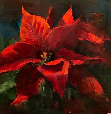 Paintings Of Poinsettias, Pointessia Christmas, Pointsetta Painting, Christmas Oil Paintings, Drawing Positions, Poinsettia Painting, Xmas Paintings, Bad Painting, Christmas Artwork