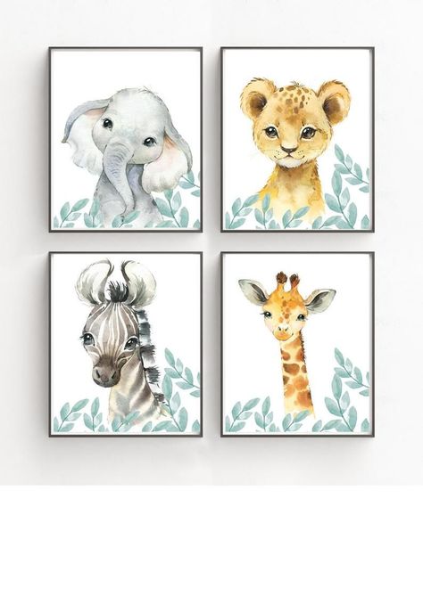 baby animals for nursery art prints Sheep Nursery Art, Jungle Elephant, Baby Animal Prints Nursery, Jungle Animals Nursery, Safari Baby Animals, Woodland Animal Art, Nursery Illustration, Watercolor Paintings Of Animals, Safari Nursery Prints