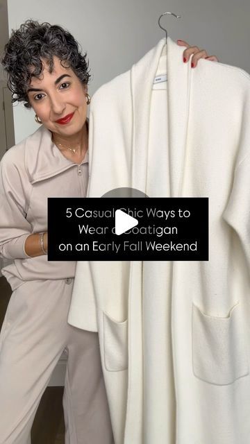 GRAZIA | DAILY STYLE INSPO on Instagram: "5 CASUAL CHIC WAYS TO WEAR A COATIGAN ON AN EARLY FALL WEEKEND 🤍 // There is a reason why this sweater coat has been in my fall capsule every year - it’s a true workhorse! If you live in a climate that doesn’t get super cold like I do, or you’re looking for something easy to throw on when there’s just a little nip in the air - this is it. 
.
It’s so versatile and will give any outfit a chic factor. It’s also a dream to travel with, and depending where you live you can wear it 3 seasons. I styled it here for an early fall weekend! 
.
I linked this year’s color version along with another look for less option!
.
.
.
#mango #chicstyle #coatigan #sweatercoat #fallstyle #weekendstyle" How To Style A Coatigan, Coatigan Outfit, White Cardigan Outfit, Long White Cardigan, Autumn Weekend, Cardigan Outfits, Weekend Style, Sweater Coat, Daily Style