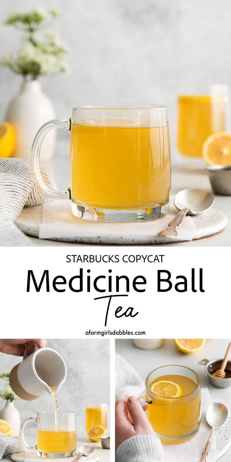 Copycat Medicine Ball, Medicine Ball Starbucks, Starbucks Medicine Ball Tea, Starbucks Medicine Ball Recipe, Medicine Ball Tea, Starbucks Medicine Ball, Throat Tea, Sore Throat Tea, Hot Tea Recipes