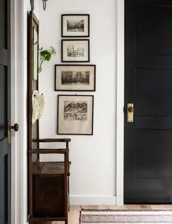 Rules of Thumb To Help You Hang Art Correctly Every Time | ANDERSON+GRANT Black Interior Doors, Decor Studio, Interior Minimalista, Black Door, Black Doors, White Room, Hus Inspiration, Decoration Inspiration, Style At Home