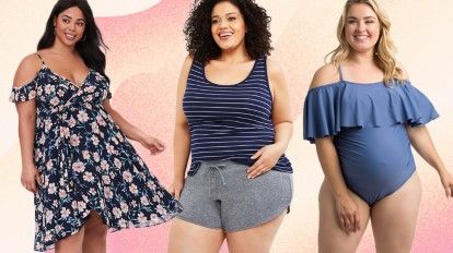 Best Plus-Size Maternity Clothes | What to Expect Swimsuits Plus Size, Plus Size Hairstyles, Plus Size Tips, Top Car, Cute Maternity Outfits, Trendy Swimsuits, Maternity Outfits, Pregnancy Wardrobe, Trendy Denim