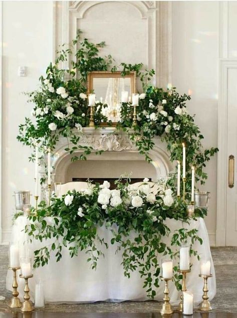 Wedding By River, Wedding Fireplace Decorations, Garden Editorial, Head Table Wedding Backdrop, Bride And Groom Table, Decoration Ideas Wedding, Outdoor Wedding Backdrops, Wedding Fireplace, Grooms Table