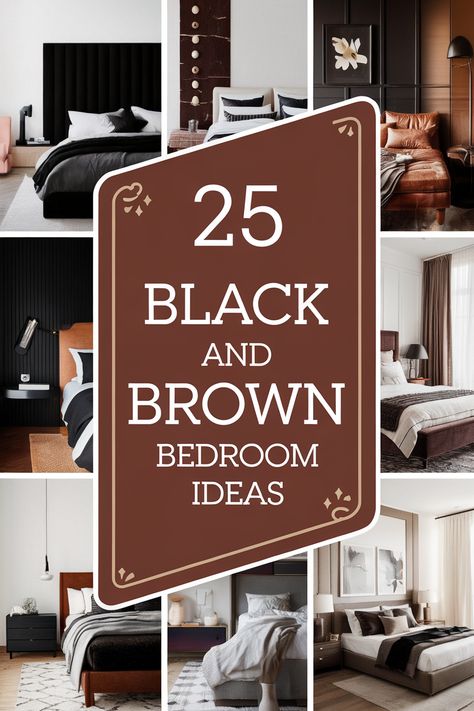 Elevate your bedroom with these 25 stunning black and brown bedroom decor ideas. This timeless color palette offers a versatile backdrop for various styles, from contemporary to traditional. Discover how to incorporate rich textures and luxurious fabrics to create a sophisticated and inviting space. Find inspiration for your black and brown bedroom decor project! Black And Brown Decor Ideas, Brown Wall Black Furniture, Dark Calm Bedroom, Tan Black Bedroom, Black Trim Bedroom Ideas, Black And Brown Furniture Bedroom, Dark Tan Bedroom, Espresso Bedroom Furniture Color Schemes, Black Brown Bedroom Ideas