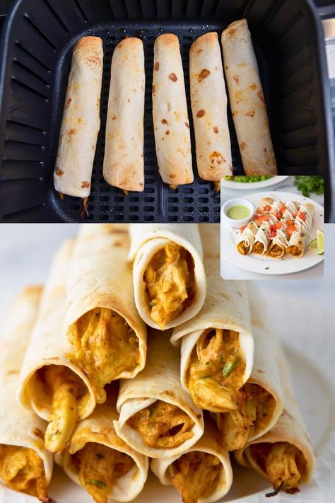 Air Fryer Chicken Taquitos Chicken Tacitos Air Fryer, Chicken Taquitos Air Fryer, Air Fryer Chicken Taquitos, Chicken Flautas, Boiled Chicken Breast, Air Fryer Steak, Tortilla Rolls, Chicken Taquitos, Parmesan Crusted Chicken