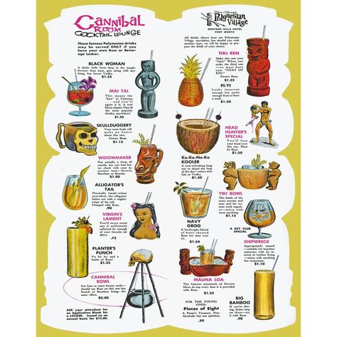 Vintage Cannibal Room Tiki Drink Menu Print 11x14 | Etsy Tiki Restaurant, Planters Punch, Poster Drink, Tiki Drink, Tiki Cocktail, Restaurant Drinks, Drink Poster, Tiki Lounge, Tiki Art