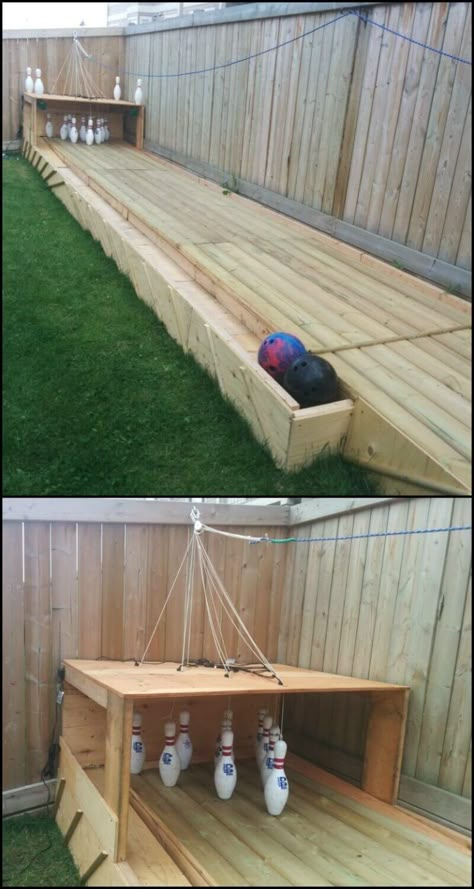 31+ Creative DIY Backyard Games For Kids This Summer Backyard Bowling Alley, Backyard Bowling, Backyard Games Kids, Kule Ting, Backyard Bbq Party, Dog House Diy, Backyard Entertaining, Outdoor Spa, Bowling Alley