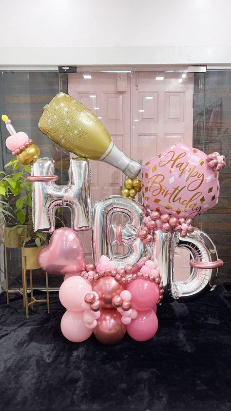 Birthday, Decor, Celebration, Balloon Bouquet Pink Balloon Bouquet Ideas, Pink Ballon Arrangement Birthday, Balloons Bouquet Ideas, Hbd Balloon Bouquet, Ballons Bouquet Ideas, Balloon Bouquet Ideas, Balloon Marquee, Christmas Stovetop Potpourri, Kitchen Ideas Black