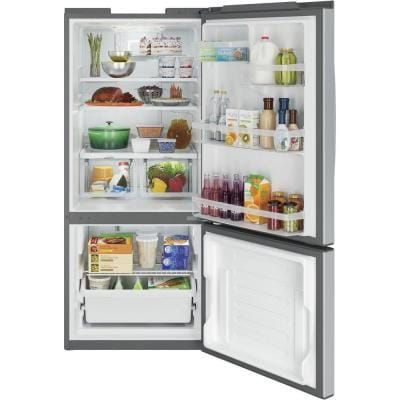 21 cu. ft. Bottom Freezer Refrigerator in Stainless Steel, ENERGY STAR Undercounter Refrigerator, Fridge Top, Beverage Centers, Bottom Freezer Refrigerator, Refrigerator Drawers, Counter Depth, Outdoor Refrigerator, Ge Appliances, Bottom Freezer