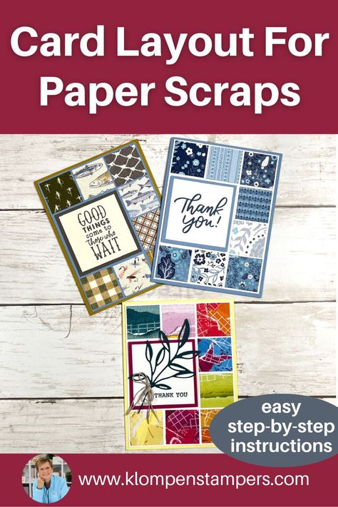 Card Making With Scraps, Cards Using Scraps Of Paper, What To Do With Paper, Klompen Stampers, Bd Card, Patchwork Cards, Designer Paper Cards, Scrappy Cards, Dsp Cards