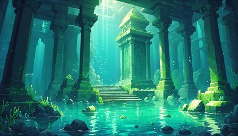 Magical Sky, Underwater City, Bg Design, Water Source, Fantasy Background, Landscape Concept, Fantasy City, Fantasy Places, Landscape Artwork