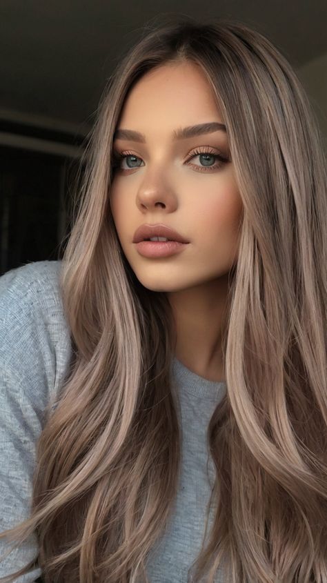 january hair color ideas Natural Mousey Brown Hair, Hazelnut Ash Brown Hair, Hair Color Green Eyes Fair Skin, Hair Colour For Cool Toned Skin, Very Dark Blonde Hair, Ash Brown Hair With Bangs, Light Brown Hair Ash, Brown With Ashy Highlights, Cool Tone Dark Blonde