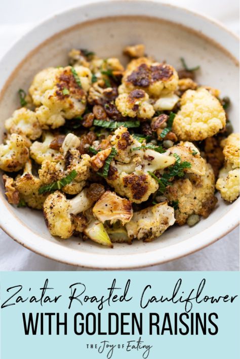 Recipes With Golden Raisins, Raisins Recipe, Vegan Passover, Roasted Cauliflower Recipe, Raisin Recipes, Roasted Cauliflower Recipes, Paleo Sides, Christmas Sides, Sides Veggies