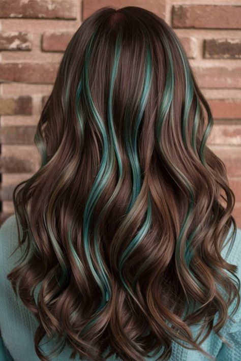 25 Christmas Hair Color Ideas for 2024: Stunning Styles for Brunettes, Blondes, and Dark Hair Teal Hair Highlights, Christmas Hair Color Ideas, Christmas Hair Color, Teal Hair Color, Teal Highlights, Teal Hair, Green Highlights, Brown Hair With Highlights, Christmas Hair