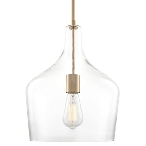 Sand & Stable Baldwyn 1 - Light Single Pendant & Reviews | Wayfair School House Lighting, Clear Glass Vase, Kitchen Pendant, Large Pendant Lighting, Bowl Pendant, Transitional Pendant Lighting, Gold Kitchen, Light Kitchen, Island Pendants