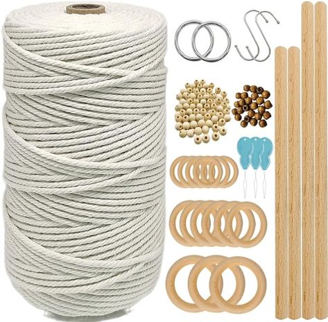 Natural Macrame Cord 3mm - made of 100% natural cotton, safe and odourless, no bleaching, no chemical,composed of 4 strands, soft, durable, and undyed cotton rope that won't twist or tangle during knotting 219 Yard Macrame Cord Kit - 3mm macrame cord,length 200 meters(219 yards), you can cut any length for your macrame crafts,high quality 1 piece continuously which allows to make at least 8 macrame plant hangers or macrame wall hanging decor Macrame Wall Hanging Decor, Macrame Rings, Macrame Table Runner, Macrame Owl, Macrame Tapestry, Rope Crafts, Macrame Hanging, Macrame Plant Hangers, Plant Hangers