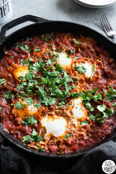 Whole30 Chorizo Shakshuka | DoYouEvenPaleo.net Chorizo Recipes Dinner, How To Make Shakshuka, Whole30 Breakfast Recipes, Caramelised Onions, Shakshuka Recipes, Chorizo Recipes, Whole 30 Breakfast, Duck Eggs, Gluten Free Recipes For Breakfast