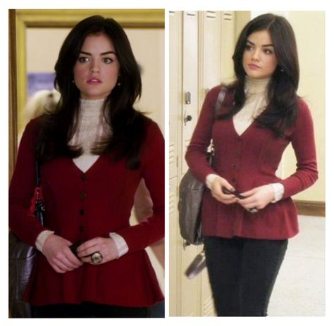 Aria Montgomery, Lucy Hale, Movie Fashion, Red Cardigan, Red Sweater, Pretty Little Liars, Fashion Styles, Gossip Girl, Red Sweaters