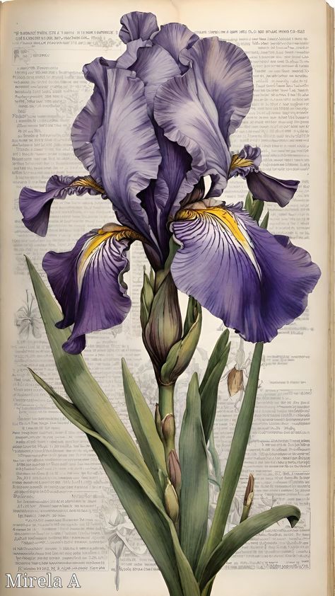 Iris Illustration Botanical Prints, Iris Flowers Drawing, Iris Drawing, Vintage Botanical Illustration, Iris Art, Watercolor Portrait Painting, Persian Art Painting, Botanical Illustration Vintage, Watercolor Plants