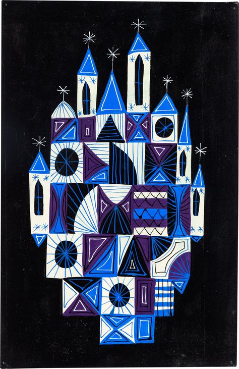 Mary Blair It's a Small World Building Design Concept Art (Walt | Lot #95054 | Heritage Auctions Blair Illustration, Mary Blair Illustration, Mary Blair Art, It’s A Small World, House Village, Mary Blair, Mid Century Illustration, Disney Artists, Quilt Modernen