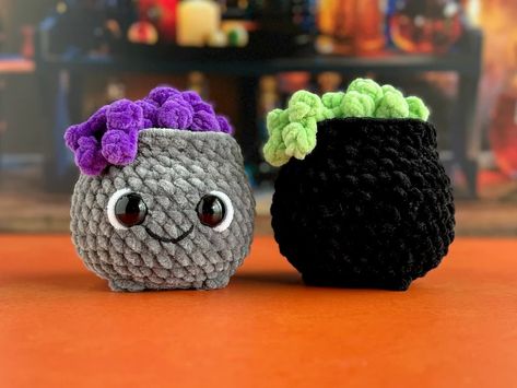 Bundle: Big and Mini Cauldron Crochet Patterns, Big and Mini Fillable Cauldrons, Cauldron With Lid Patterns, Cauldron Amigurumi Patterns - Etsy Crochet Calderon, Crochet Couldren, Crochet Cauldron Free Pattern, Cauldron Amigurumi, Crochet Cauldron, Crocheted Halloween, Mini Cauldron, Halloween Jars, Invisible Stitch