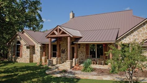 brown metal roof and rock Metal Roof Houses, Metal Roof Colors, Corrugated Metal Roof, Modern Roofing, Metal Building Home, Corrugated Roofing, Steel Roofing, Roof Architecture, Metal Roofing