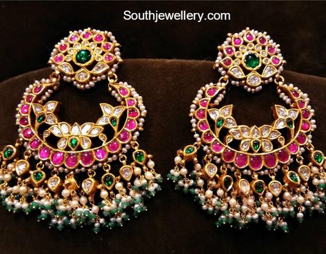 Vibrant Kundan Chandbalis Kundan Chandbali Earrings Gold, Kundan Earrings Jhumkas, Diamond Buttalu, Gold Kundan Earrings, Kundan Chandbali, Kundan Jewellery Bridal, Antique Gold Jewelry Indian, Gold Earrings Models, Lotus Earrings