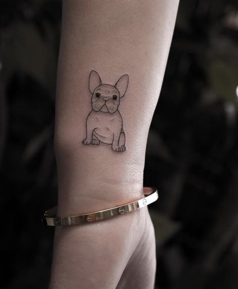 Frenchie Tattoo Ideas, Dior Tattoos, French Bulldog Tattoo Minimalist, Frenchie Tattoos, France Tattoo, A Small Tattoo, French Bulldog Tattoo, Totem Tattoo, Bulldog Tattoo