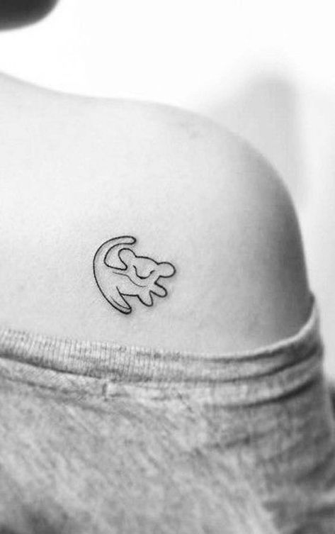 Lion King minimal tattoo | www.otziapp.com Lion King Tattoo Ideas Small, Simba Lion King Tattoo, Pascal Tattoo Small, Small Lion King Tattoo For Women, Lion King Matching Tattoos, The Lion King Tattoo Ideas, Small Lion King Tattoo, Simba Tattoo Lion King, Disney Tattoos Minimalist