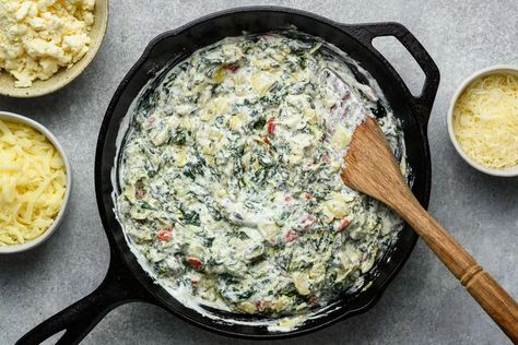 Cottage Cheese Makes a Better Spinach Artichoke Dip Hot Spinach Dip Recipe, Cottage Cheese Spinach, Hot Spinach And Artichoke Dip, Spinach And Artichoke Dip Recipe, Best Spinach Artichoke Dip, Hot Spinach Dip, Dip With Cream Cheese, Cream Cheese Recipe, Spinach Artichoke Dip Recipe