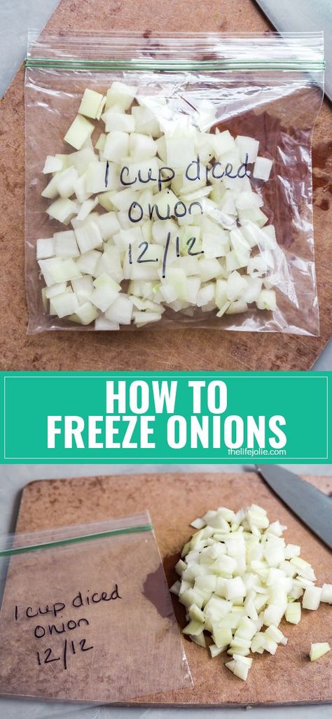 Do you ever end up with leftover chopped onions that ultimately get thrown out? Well no need to waste anymore chopped onions because I'm going to tell you about how to freeze onions! via @thelifejolie How To Freeze Chopped Onions, Leftover Onion Recipes, Freeze Onions, Freezing Leftovers, Canning 101, Freezing Food, Freezer Food, Csa Recipes, Mood Food