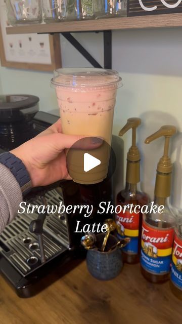 Jess | The Coffee RN on Instagram: "✨Strawberry Shortcake Latte✨  I used: @nespressousa Double Espresso Chiaro pod @torani Shortbread syrup Milk of your choice Ice  For the Strawberry Cold Foam: @torani Strawberry syrup Heavy Cream Whole Milk  #espresso #icedlatte #coffeeoftheday #coffeeinsta #coffeereels #coffeerecipes #aesthetic" Strawberry Coffee Syrup, Strawberry Shortcake Coffee, Iced Coffee Recipe Torani, Strawberry Syrup Drinks, Strawberry Coffee Recipes, Strawberry Torani Syrup Recipes, Torani Strawberry Syrup Recipes, Flavored Syrup Drink Recipes, Starbucks Espresso Drinks Recipes