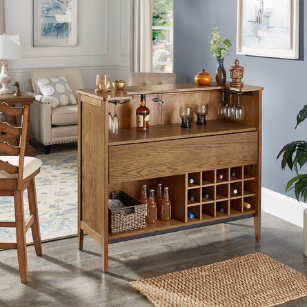 Kingstown Home Maspeth Bar with Wine Storage | Wayfair Wine Storage Cabinet, Bar With Wine Storage, Wine Storage Cabinets, Home Bar Cabinet, Bar Sala, Living Room Bar, Wine Cabinets, Wood Home Decor, Wood Home