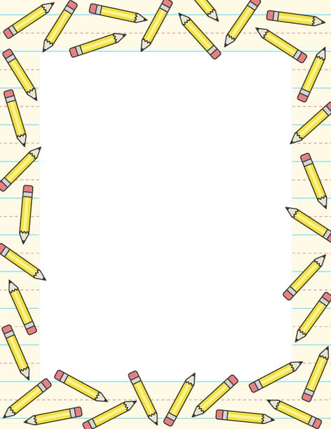 Printable Yellow Pencil Page Border Doodle Boarders, Free School Borders, Bulletin Board Borders Printable, Writing Clipart, Bulletin Borders, School Border, Yellow Pencil, Bulletin Board Borders, School Pencils