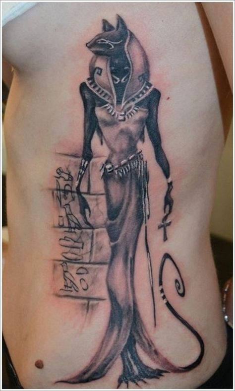 anubis-bastet-egyptian-tattoo Bast Tattoo, Egyptian Goddess Tattoo, Cat Egyptian, Bastet Tattoo, Egyptian Cat Tattoos, Gotik Tattoo, Egypt Tattoo, Tattoo Trend, Goddess Tattoo