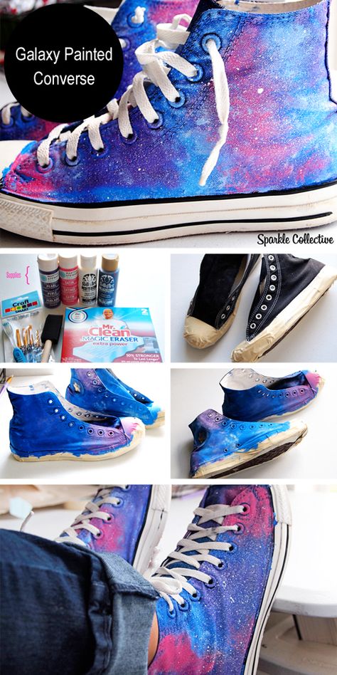 DIY Painted Converse Sneakers Pictures, Photos, and Images for Facebook, Tumblr, Pinterest, and Twitter Diy Galaxie, Galaxy Crafts, Painted Converse, Galaxy Converse, Diy Galaxy, Diy Clothes Refashion, Diy Vetement, Galaxy Painting, Refashion Clothes