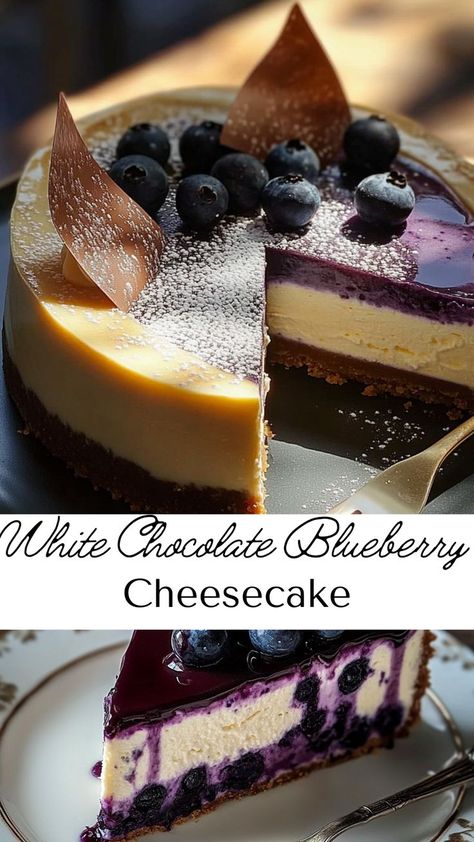 White Chocolate Blueberry Cheesecake, Chocolate Blueberry Cheesecake, Roll Desserts, Fall Dessert Ideas, Cinnamon Roll Desserts, Dessert Ideas Easy, Chocolate Blueberry, Blueberry Sauce, Cheesecake Desserts