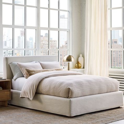 Haven Slipcover Bed Uplostered Bed, Slip Covered Bed, King Sized Bed Master Bedrooms, Linen Bed Frame, West Elm Bedroom, Slipcover Bed, Cal King Bed, 2023 Decor, Modern Upholstered Beds