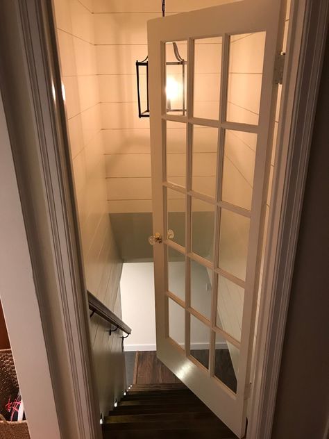 Add a french door on a basement (safety and energy) Basement Doors, Basement Designs, Basement Layout, Remodel Diy, Basement Reno, Basement Bedroom, Basement Storage, House Makeover, Basement Stairs