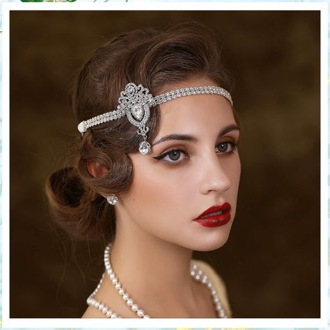 SWEETV 1920's Flapper Headband, Great Gatsby Headpiece 20s Art Deco Hair Accessories Headband Sliver Great Gatsby Headpiece, Crystal Hair Band, Gatsby Hair, Gatsby Headpiece, 1920s Headpiece, Gatsby Headband, Vintage Headpiece, Art Deco Hair, Flapper Headband