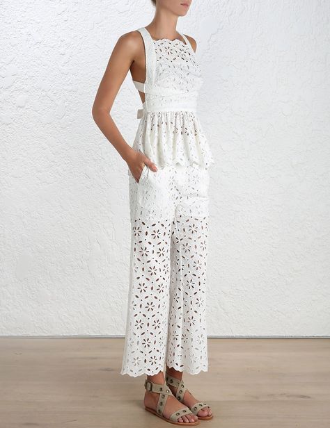 Zimmermann Roza Broderie Pants ($350) and Open Back top ($415) One Set Outfit, Sets For Summer, Fancy Tops, Open Back Top, Lace Set, Summer Swim, Linen Style, 4th July, Set Outfit