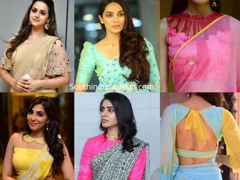 25 Trendy Blouse Designs For Chiffon Sarees! Blouse Design For Chiffon Saree, Chiffon Blouse Designs, Saree Blouse Model, Chiffon Saree Blouse Design, Chiffon Saree Blouse, Kalamkari Blouses, Cold Shoulder Blouse Designs, Long Sleeve Blouse Designs, Modern Blouse Designs