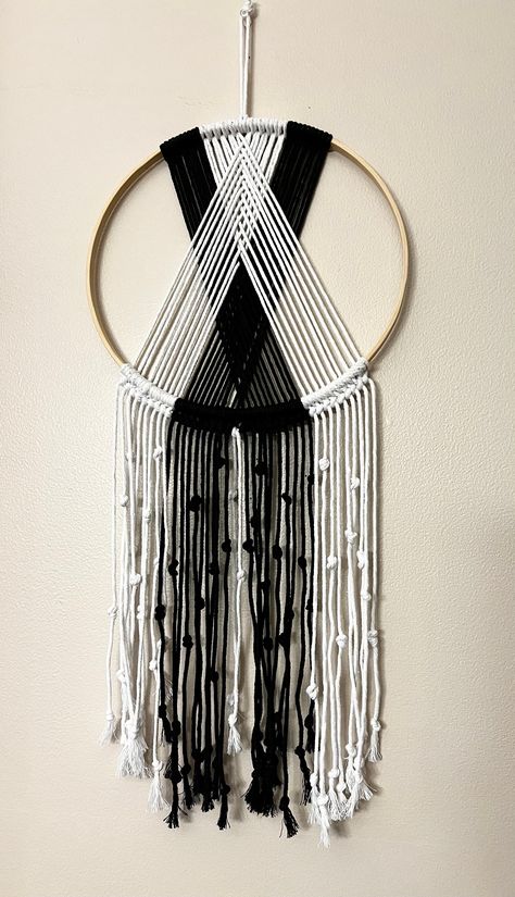 Black And White Dream Catcher, White Dream Catcher, Criss Cross Pattern, Cross Patterns, Wall Hangings, Etsy Finds, Criss Cross, Dream Catcher, Wall Hanging