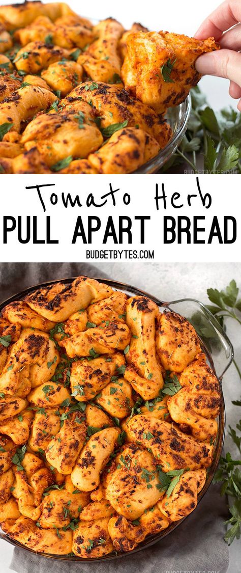 Tomato Rolls, Herb Pull Apart Bread, Tomato Bread Recipe, Craving Carbs, Frozen Rolls, Vegetable Bread, Tomato Bread, Budget Bytes, Tomato Pesto