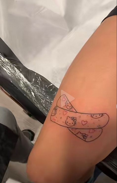 Hello Kitty Bandages Tattoo, Bandage Tattoo, Doodle Tattoos, Kitty Tattoos, Hip Tattoo Designs, Tattoo 2024, Tattoo Placements, Hello Kitty Tattoos, Doodle Tattoo