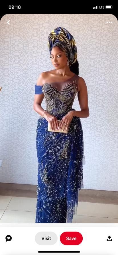 Gold Asoebi, Asoebi Lace, Nigerian Lace Styles Dress, Nigerian Lace Styles, Styles Dress, Navy Blue And Gold, Lace Dress Styles, Nigerian Lace, Aso Ebi Styles